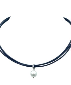 Donkerblauw leren ketting Leila met glasparel